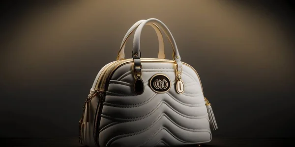 White and gold luxury women\'s bag made of leather,