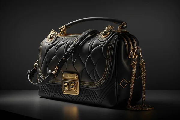 black and gold luxury women\'s bag made of leather