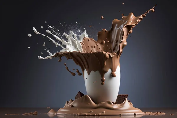 chocolate splash with milk and liquid splashes. 3d rendering