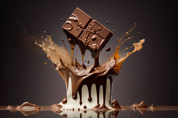 chocolate splash with milk and liquid. 3d rendering, illustration.