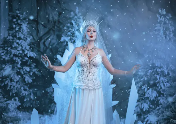 Art Photo Real People Fantasy Woman Snow Queen Walking Forest Royalty Free Stock Photos
