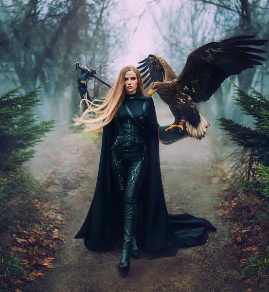 Art Portrait Real People Fantasy Woman Holding White Tailed Eagle Stock Photo