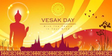 Vesak Günü 'nün soyut hali. Lord Buddha 'nın doğum günü, aydınlanma ve ölümü Buddizm' in bir işaretidir. Dünyanın dört bir yanındaki Budistler buna Meditasyon Günü ya da Jayanti Günü diyorlar. Arkaplan ve afiş kavramı.