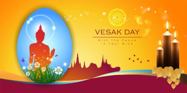 Vesak Günü 'nün soyut hali. Lord Buddha 'nın doğum günü, aydınlanma ve ölümü Buddizm' in bir işaretidir. Dünyanın dört bir yanındaki Budistler buna Meditasyon Günü ya da Jayanti Günü diyorlar. Arkaplan ve afiş kavramı.