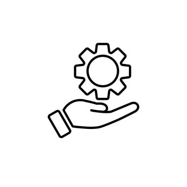 Web şablonu ve uygulama için mekanik dişli servis el hattı simgesi. Ayarlama ve destek konsepti. Beyaz arkaplanda vektör illüstrasyon tasarımı.