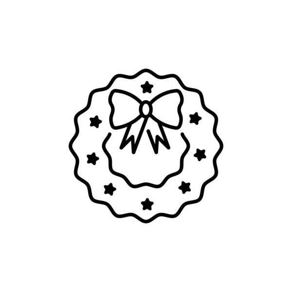 灰色の背景に隔離されたフラットなスタイルのクリスマスリースアイコン デザインのロゴベクトルイラスト — ストックベクタ