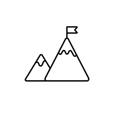 Bayrak dağ üst satırında simgesine, vektör işareti, anahat üzerinde beyaz izole doğrusal stil piktogram. Başarı simgesi, logo illüstrasyon. Düzenlenebilir inme. Piksel mükemmel vektör grafikleri