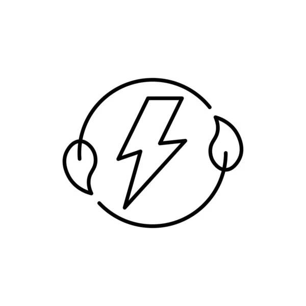 Ikona Zeleného Vedení Znamení Energie Listů Symbol Blesku Minimální Čára — Stockový vektor