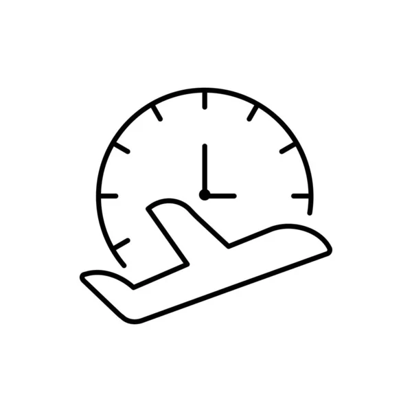 Черная Линия Часы Изображением Самолета Изолированы Белом Фоне Назначение Времени — стоковый вектор