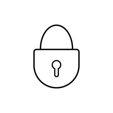 Asma kilit simgesi. Siyah çizgisel siluet. Ön manzara. Vektör düz grafik çizimi. Beyaz arkaplandaki izole nesne. İzole et.