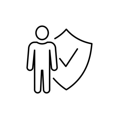 Korunan insan vücudu ikonu. Beyaz arkaplanda izole edilmiş web tasarımı için insan vücut vektör simgesi taslağı