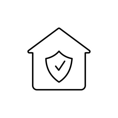 Ev, kalkan, güvenlik ikonu. UI ve UX, web sitesi veya mobil uygulama için akıllı ev setinin basit dış hat vektörü