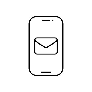 Zarflı akıllı telefon simgesi. Zarf düğmeli mobil görüntüleme. Gelen posta bildirimi, haber bülteni ve çevrimiçi e- posta kavramı.