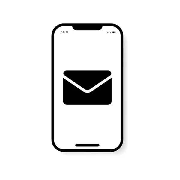 封筒付きのスマートフォンのアイコン 受信メール通知 ニュースレター オンラインメールのコンセプト — ストックベクタ