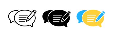 Writing feedback icon line style. Speech bubble and pencil isolated on white background. Vector illustration