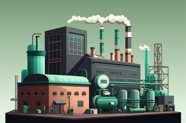Βιομηχανικά Κτίρια Εργοστασίων Και Εργοστασίων Απομονωμένα Πράσινο Φόντο — Διανυσματικό Αρχείο