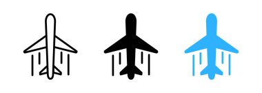 Uçak ikonu. Uçuş taşıma sembolü. Düz web simgesi olan renkli daire düğmeleri. Vektör