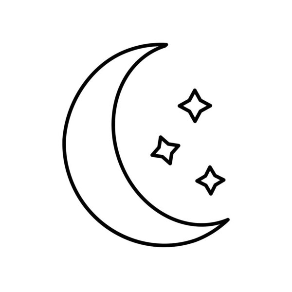 Crescent moon with stars at night, evening or nighttime flat vector icon for apps and websites