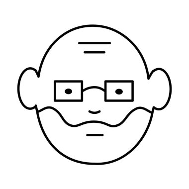 Yaşlı adam. Sakallı ve gözlüklü yaşlı bir adamın ikonu. Vektör illüstrasyonu