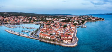 Adriatic village of Bibinje harbor and waterfront panoramic view, Dalmatia region of Croatia. Bibinje village on calm sea, colorful waterfront view, Dalmatia region of Croatia