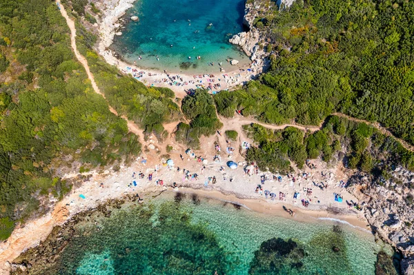 Porto Timoni Amazing Beautiful Double Beach Corfu Greece Porto Timoni — 图库照片