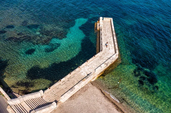 Kaiser Wilhelms Brücke Und Gehweg Einer Steinernen Badeplattform Korfu Griechenland — Stockfoto