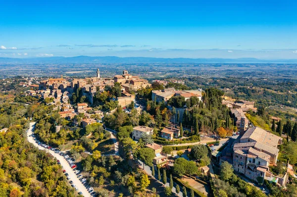 Wioska Montepulciano Wspaniałą Architekturą Domami Piękne Stare Miasto Toskanii Włoszech — Zdjęcie stockowe