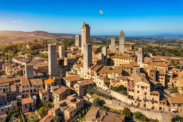 Town San Gimignano Tuscany Italy Its Famous Medieval Towers Aerial — Stock Photo, Image