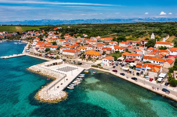 Petrcane Village Tourist Destination Coastline Aerial Panoramic View Dalmatia Region — Stock Fotó