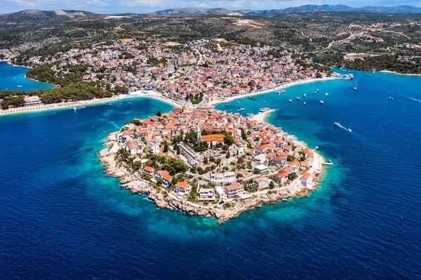 Aerial View Primosten Old Town Islet Dalmatia Croatia Primosten Sibenik — 스톡 사진