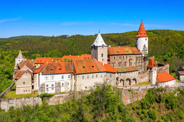 Widok Lotu Ptaka Zamek Krivoklat Czechach Europa Słynny Czeski Średniowieczny — Zdjęcie stockowe