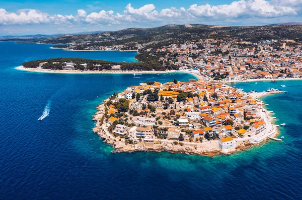 Aerial View Primosten Old Town Islet Dalmatia Croatia Primosten Sibenik — Stockfoto