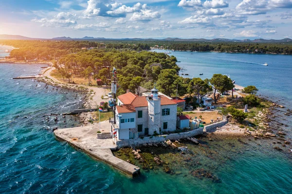 Jadrija Lighthouse Sibenik Bay Entrance Aerial View Archipelago Dalmatia Croatia — 스톡 사진