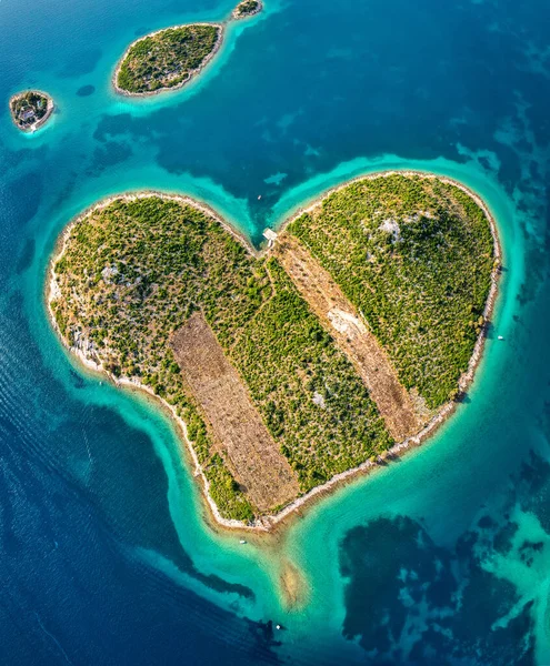 Aerial View Heart Shaped Galesnjak Island Adriatic Coast Zadar Croatia — Zdjęcie stockowe