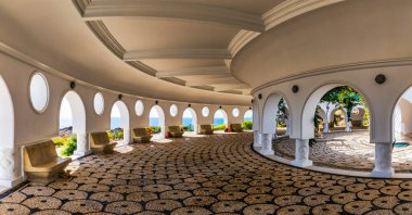 The beautiful buildings at Kalithea Springs constructed in the 1930s, Rhodes Island, Greece, Europe. Kallithea Therms, Kallithea Springs located at the bay of Kallithea on Rhodes island, Greece. 