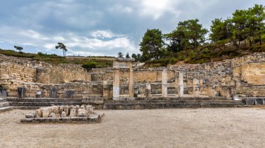 Ancient city of Kameiros on the Greek island of Rhodes in Dodekanisos archipelago. Ancient Kamiros, archaeological site. Archaeological site ancient Kamiros in Rhodes island at Greece. 