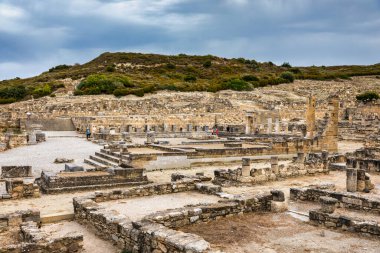 Ancient city of Kameiros on the Greek island of Rhodes in Dodekanisos archipelago. Ancient Kamiros, archaeological site. Archaeological site ancient Kamiros in Rhodes island at Greece. 