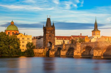Charles Bridge sunset view of the Old Town pier architecture, Charles Bridge over Vltava river in Prague, Czechia. Old Town of Prague with Charles Bridge, Prague, Czech Republic.