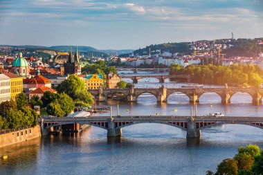Charles Bridge sunset view of the Old Town pier architecture, Charles Bridge over Vltava river in Prague, Czechia. Old Town of Prague with Charles Bridge, Prague, Czech Republic.