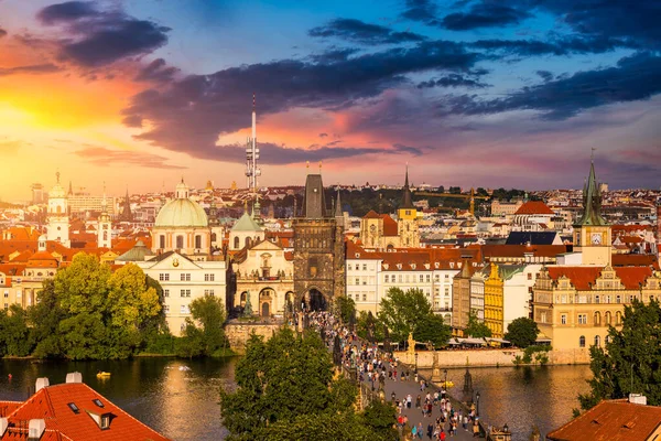 Prága Óvárosa Cseh Köztársaság Moldva Folyó Fölé Károly Híddal Prága — Stock Fotó