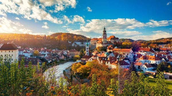 View Historical Centre Cesky Krumlov Town Vltava Riverbank Autumn Day — Photo