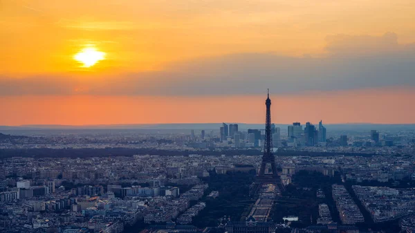 Vista Aérea Panorámica París Torre Eiffel Distrito Financiero Defense Vista — Foto de Stock