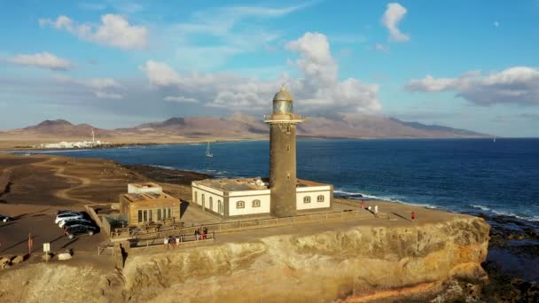 Faro Punta Jandia Dall Alto Mare Azzurro Fuerteventura Isole Canarie — Video Stock