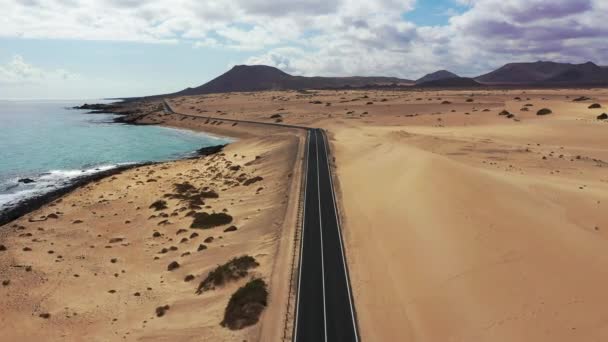 Fuerteventura Parque Natural Das Dunas Areia Corralejo Lindo Tiro Aéreo — Vídeo de Stock