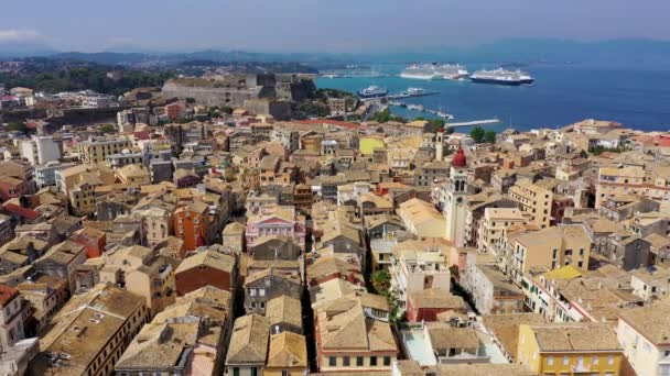 Vista Panorâmica Kerkyra Capital Ilha Corfu Grécia Vista Aérea Drone — Vídeo de Stock
