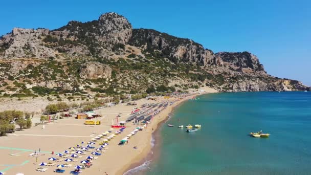 Пляж Ксампіка Золотим Піщаним Видом Зверху Родос Греція Вид Висоти — стокове відео