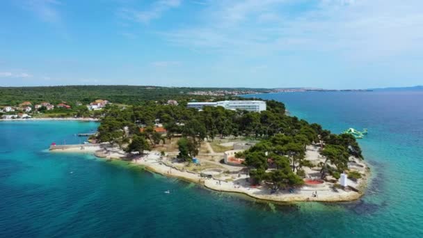 Petrcane Village Tourist Destination Coastline Aerial Panoramic View Dalmatia Region — Stockvideo