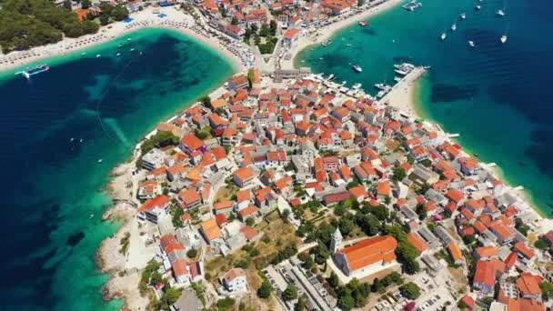 Aerial View Primosten Old Town Islet Dalmatia Croatia Primosten Sibenik — Wideo stockowe