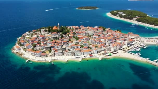 Aerial View Primosten Old Town Islet Dalmatia Croatia Primosten Sibenik — стокове відео