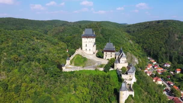 Royal Castle Karlstejn Central Bohemia Karlstejn Village Czechia Aerial View — Video